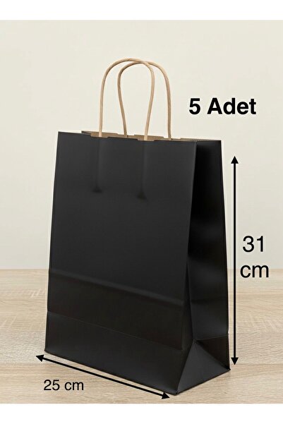 e Erta Siyah Renkli Kraft Çanta 25x31 Cm 5 Adet Hediye Poşeti , Hediye Paketi...