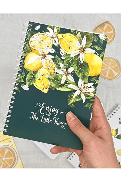 Kağıt Gemi Dükkan دفتر ملاحظات حلزوني مخطط بزهرة الليمون مع ملصق ورقة واحدة
