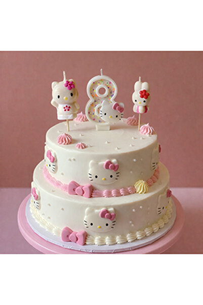 Mis Mum Studio Hello Kitty Temalı Rakam Mum Seti | 8 Yaş Doğum Günü Pastası İ...