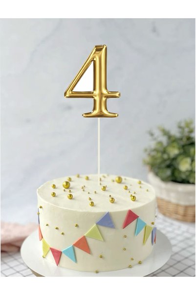 Sinek Kupası Tasarım 1-2-3-4-5-6-7-8 Year Old Gold Themed Birthday Cake Decoration