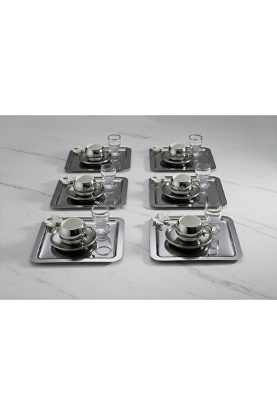 SİNİ Beyaz Kelebek Aksesuarlı Paslanmaz Çelik 6 Adet Kare Lüx Gümüş Kahve, Ça...