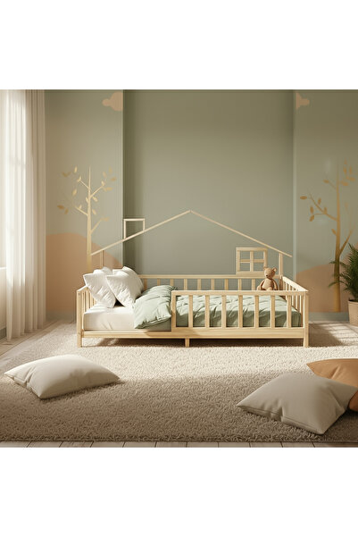 Kukka KFB631 Doğal Ahşap Çatılı Çocuk Yer Yatağı 90x190cm