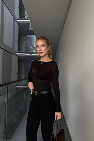 Angel Mia Bluză modală din cașmir cu gât barcă, neagră