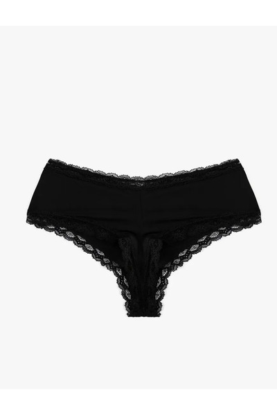 Koton Γυναικεία εσώρουχα Ψηλόμεσο δαντελωτό εσώρουχο Hipster ΜΑΥΡΟ