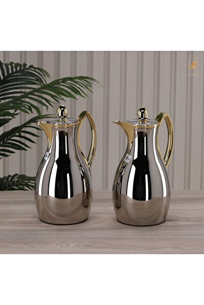 aljahwari إليجانزا طقم ترامس 2حبة زجاج من الداخل ومن الخارج استيل فاخر الشاي ...