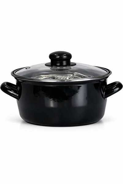 PR HOME Enamel Glass Covered Frying Pan 20 cm Black