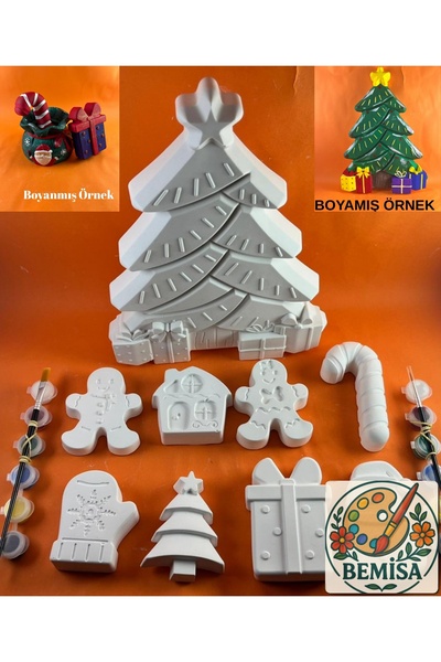 BEMİSA Büyük Yılbaşı Ağacı Ve Yılbaşı Objeleri Boyama Seti Taş Boyama