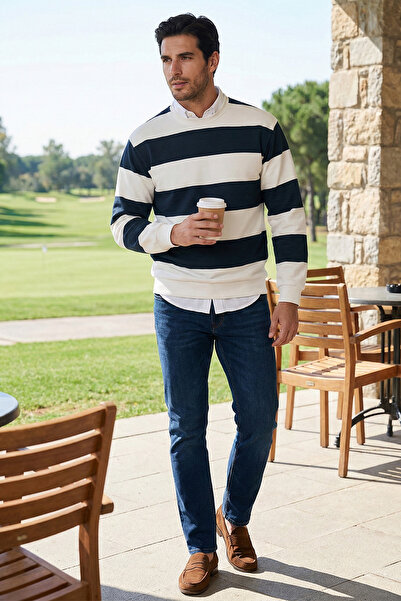 Buratti Pamuklu Çizgili Regular Fit Bisiklet Yaka Sweat Erkek SWEAT 5905790