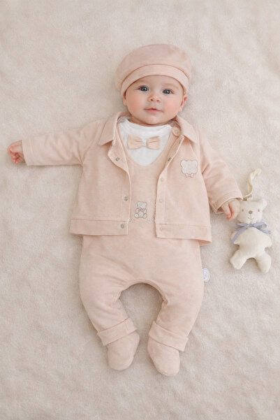 Tomuycuk طقم أطفال بيج - طقم مكون من 5 قطع مع ألعاب وقبعة، 100% قطن، Altınbaşak