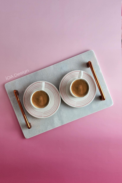 ioadesign صينية تقديم رخامية رفيعة حقيقية موديل نرجس (32 × 20 سم) - مقبض ذهبي...