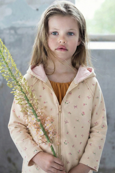 Cigit Heavy Fabric Patterned Hooded Cardigan 1-8 Years Soft Yellow