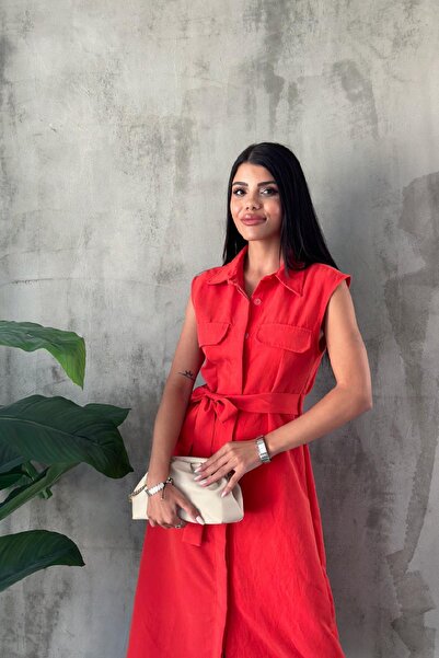 Angel Mia فستان تينسل بحزام أحمر