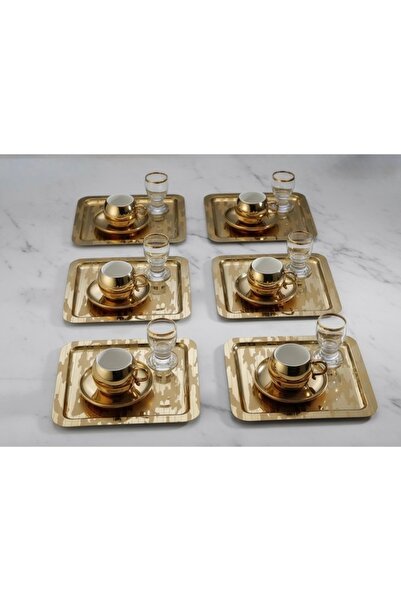 SİNİ Paslanmaz Çelik 6 Adet Kare Lüx Desenli Gold Ad-20 Kahve, Çay Sunum Serv...