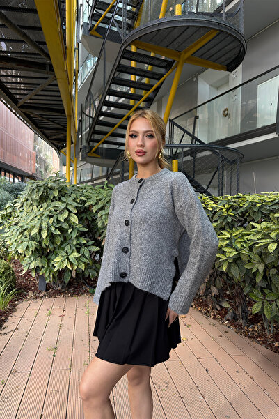 Angel Mia Yanları Slit Hırka Füme