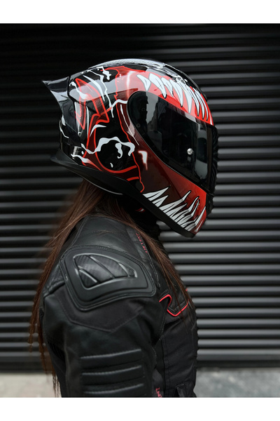 Rivox R1 Venom Siyah Vizörlü Kapalı Kask (Güneş Vizörlü)