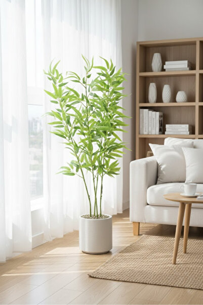 co arma شجرة خيزران صناعية مع وعاء أبيض120سم