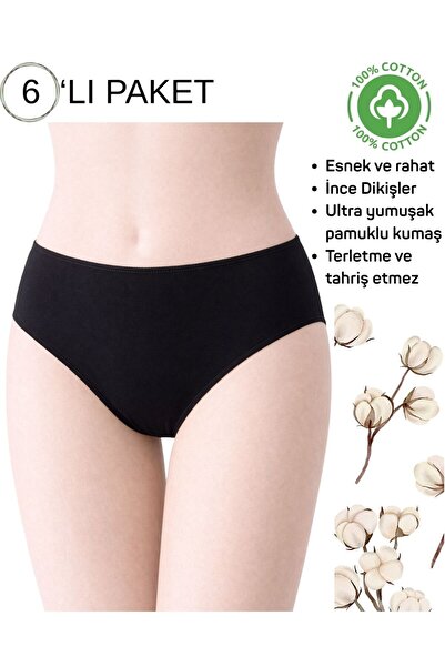 UN REAL 6-Piece Women's Bikini Panties Set – Non-Marking Modal & Cotton, Blac...