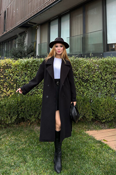 Angel Mia Long Stamp Coat Black