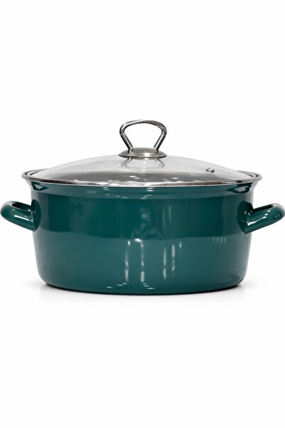 PR HOME Enameled Glass Lid Frying Pan 24 cm Petrol Green with Chrome Top