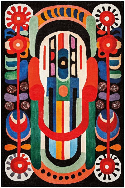 Cool Halı Lumina Siyah Soyut Desenli Dekoratif Halı Saçaklı Yıkanabilir Dokum...