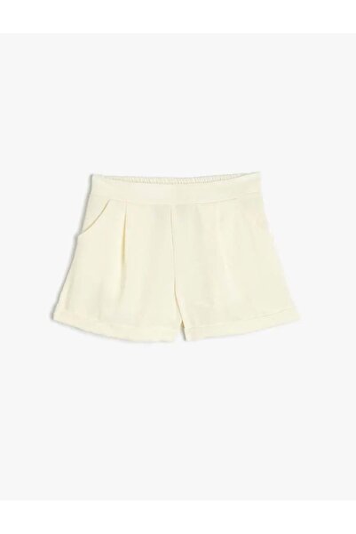 Koton Pantaloni pentru fete basic cu talie legată și buzunare ECRU