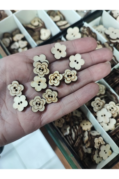 Hobice Satış Ahşap Papatya Düğme 15mm 10 Adet