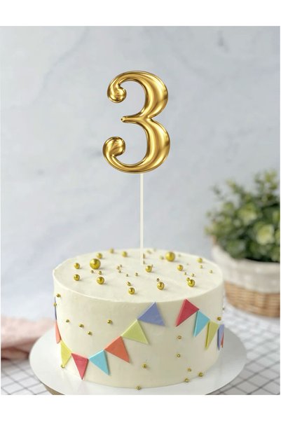 Sinek Kupası Tasarım 1-2-3-4-5-6-7-8 Year Old Gold Themed Birthday Cake Decoration