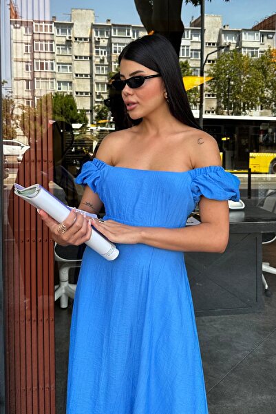 Angel Mia Rochie albastră din poplin - Decolteu în spate