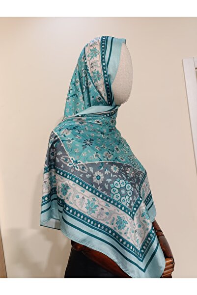 Esima Butik Ethnic Patterned Turquoise/Grey Cotton Shawl