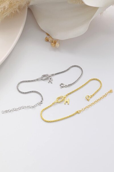 LOTUS JW 925 Ayar Gümüş Harfli Düğüm Aşk Çift Bileklik - 925 Ayar Gümüş Bileklik