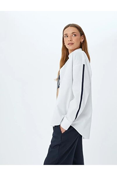 Koton Cămașă supradimensionat din poplin cu detalii în dungi 5SAK60173PW Alb ...