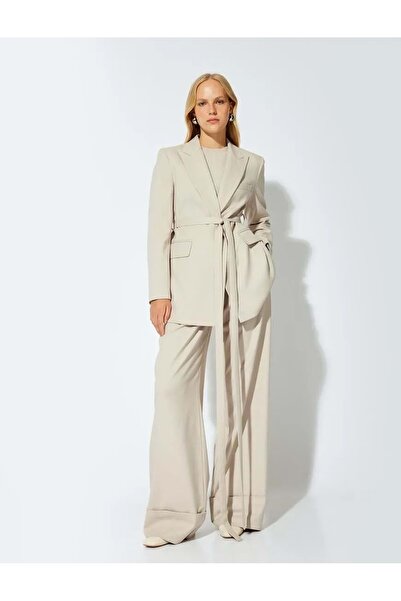 Koton Odzież damska Spodnie z wysokim stanem i szerokimi nogawkami z tkaniny ...