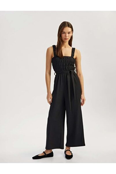 Koton Gipeli Square Neck Sleeveless Belted Wide Leg Jumpsuit 5Sal40007Ik Black