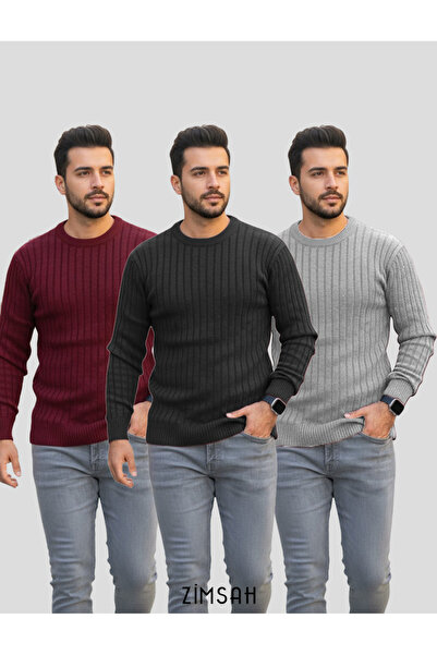 mayastyle 3 részes férfi kötött pulóver szett szürke, fekete, bordópiros