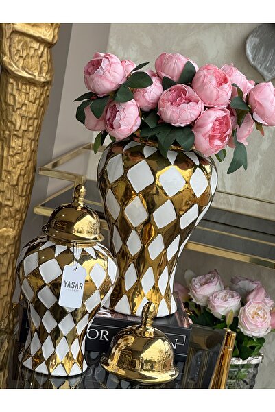 YASAR CONCEPT Bellora Ceramic Cube Vase Set with Lid