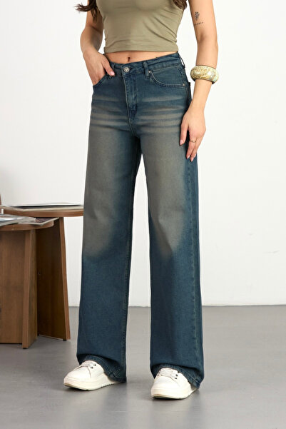 alanora Blugi Palazzo vintage cu talie înaltă pentru femei