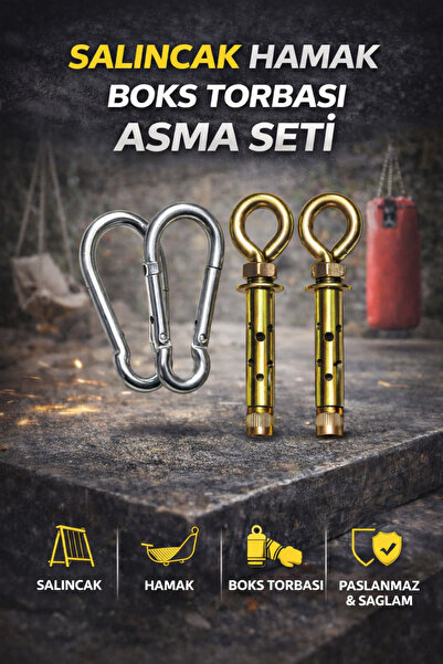 hırdamax Salıncak Hamak Boks Torbası Asma Seti | Çelik Dübel + Karabina