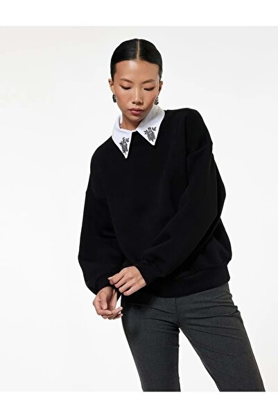 Koton Γυναικεία Ρούχα Φούτερ με τρία νήματα, μακρυμάνικο, με λεπτομέρεια από ...