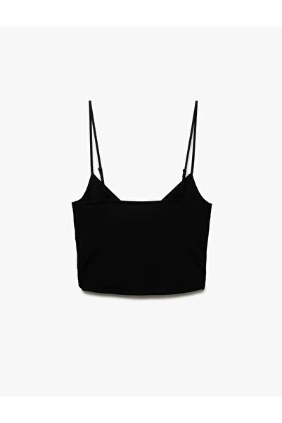 Koton Skinny Fit Draped V-Neck Thin Strap Blouse 5Sak10035Ek Black