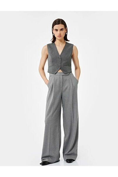 Koton Îmbrăcăminte pentru femei, cu buzunare, cu pliuri, talie înaltă Pantalo...