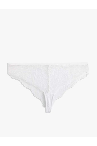 Koton Κανονική μέση, δαντελωτό βραζιλιάνικο εσώρουχο 5SLK30021MK ΛΕΥΚΟ