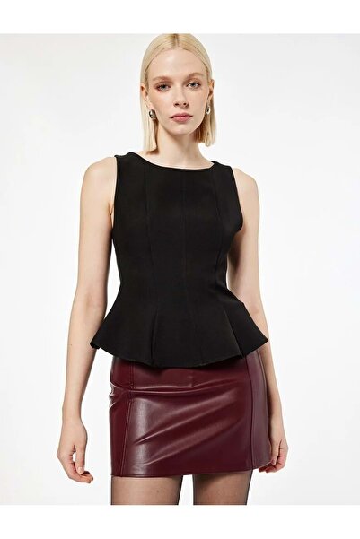 Koton Îmbrăcăminte pentru femei guler rotund Bluză peplum fără mâneci NEGRU