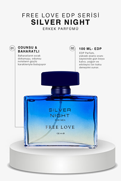 FREE LOVE Silver Night Edp Odunsu Baharatlı Erkek Parfüm 100 ml
