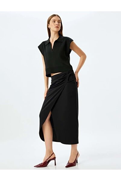 Koton Fusta asimetrică cu două piepturi, slim fit, drapată, lungime midi