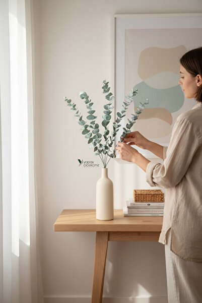 YAPAY ÇİÇEKÇİNİZ 5 Dallı Gerçek Dokulu 45 Cm Yapay Okaliptus Demeti