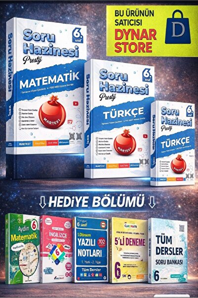 Nartest Yayınları 6. Sınıf Prestij Matematik Fen Türkçe Soru Hazinesi DYNAR S...