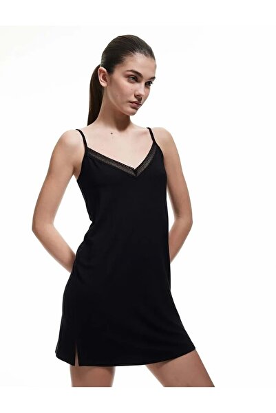 Koton Viscose Lace Detailed V-Neck Thin Strap Nightgown