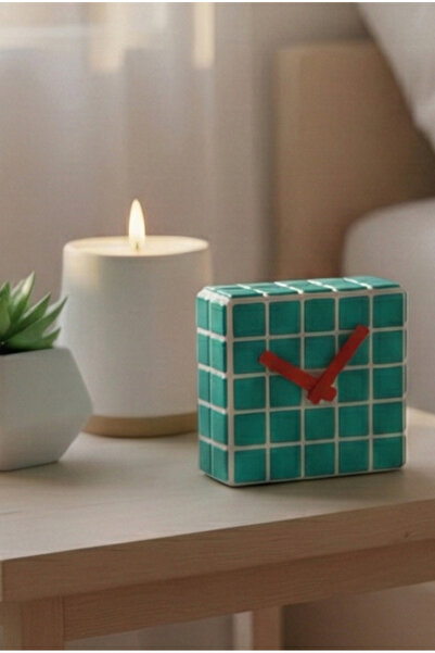 Tasarım El Yapımı Mozaik Seramik Masa Saati - Dekoratif Saat