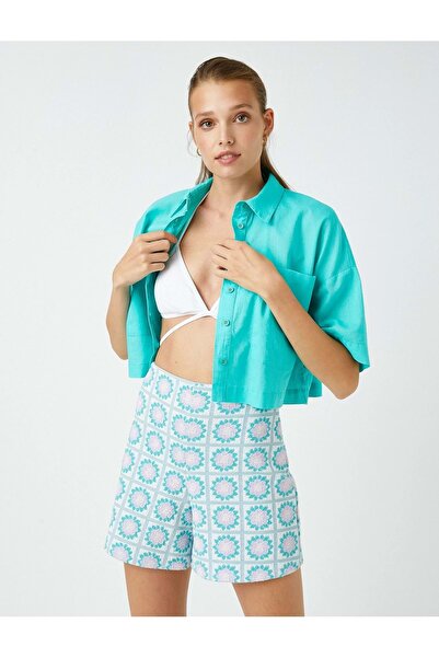 Koton Női ruházati ing Oversize Crop vászonkeverék 2SAK60024PW Mint Mint