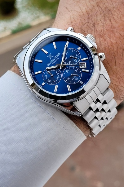 Daniel Klein Gray Navy Blue Color Adjustable Cord 42 mm Functional Men's Wris...